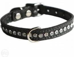 Dog steel chain leashed with crystal leath...