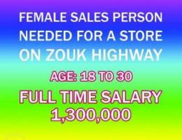 Female Sales Person Needed