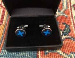 cufflinks black & blue cross with box new