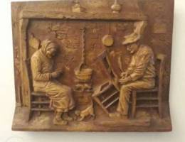 Antique 1912 Hand Carved Oak wood plaque