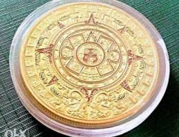 Mexico Mayan Aztec sun calendar gold plate...