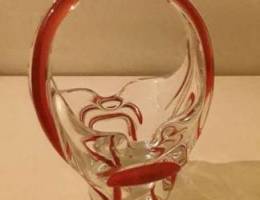 Venetian Bride Murano red clear glass bask...