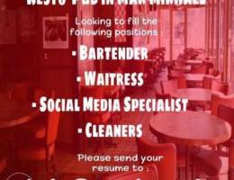 bartender/ waitress/ social media and clea...