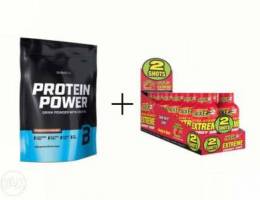 Bio-tech Protein Power + pre-workout shots...