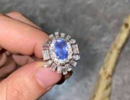 Blue Sapphire Diamond 18K White Gold Ring