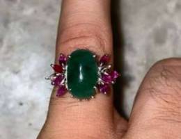 Emerald And Ruby 18K White Gold Ring