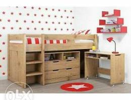 Space saving kids bed with desk+shelves