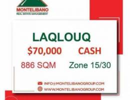 Land 886 sqm in LAQLOUQ!! 70,000$ Cash!!