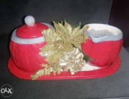 Christmas saucer and sugar jar