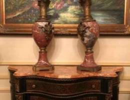 Deux carafs antiques en bronze et marbre r...