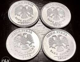 Russia one ruble set of 4 coins