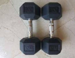 HEX RUBBER DUMBELLS (12kg - 400,000L.L / e...