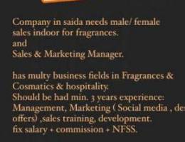 needs sales & marketing manager