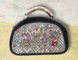 Black Leather Handbag Full Strass