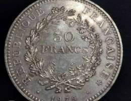 50 francs 1979 , silver ,30 grams