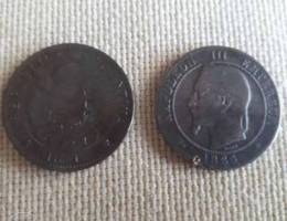 Set of 2 old coins for France 1865 and Arg...