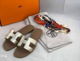 Hermes oran gold slippers