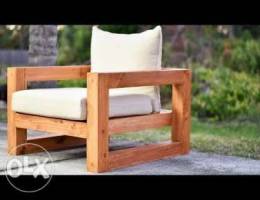 Outdoor sofa thick wood ØµÙˆÙØ§ Ù…ÙØ±Ø¯ Ø®Ø§Ø±Ø¬ÙŠ