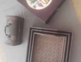 Wood set ØµØ­Ù† Ù†Ø­Ø§Ø³+Ù£ ØµÙˆØ§Ù†ÙŠ + Ø¹Ù„Ø¨Ø© Ø´Ø§ÙŠ + ØµÙ†Ø¯...