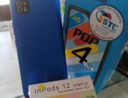 tecno pop4 with inpods only for 85$