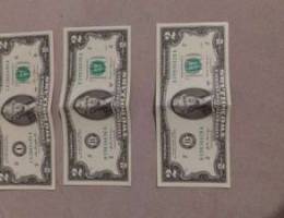 3( two dollar )bills