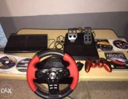 ps3 slim + steering wheel+14 games